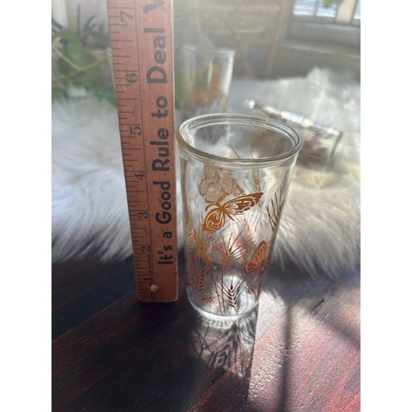 Vintage Butterfly St. Clair Glasses Ombre Orange Brown Gold Wheat Drinking Cups - Picture 2 of 3